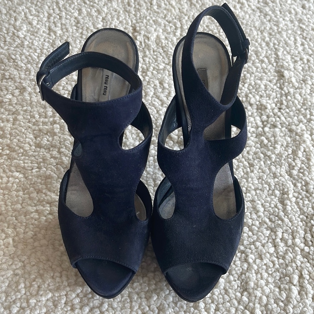 Miu Miu Suede T-Strap Sandal 37 1/2
